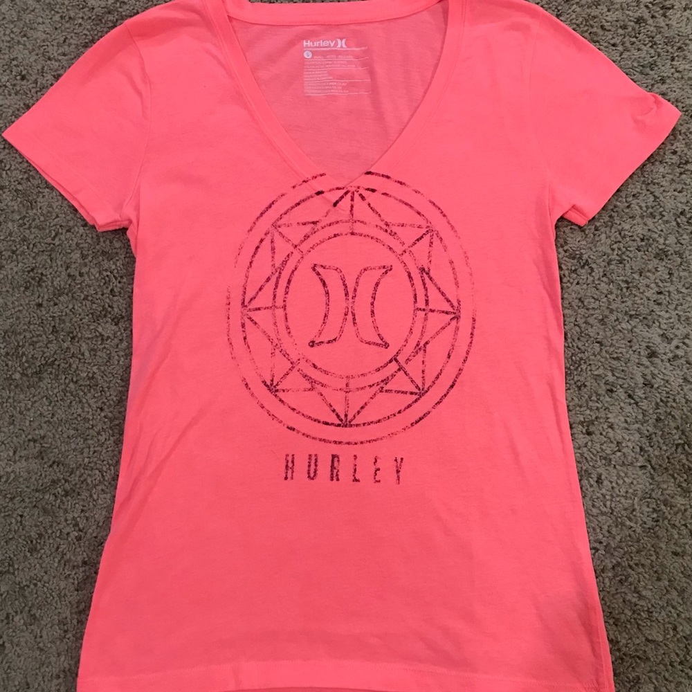 Hurley Pink V-Neck Graphic Short Sleeve Tee